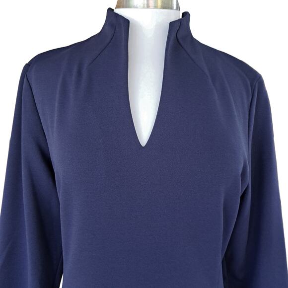 MING WANG Stretch Deco Crepe Funnel Neck Midi Dress Size Medium in Navy Blue - Picture 9 of 13